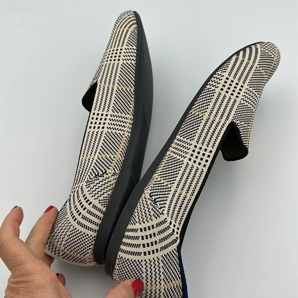 Rothy's The Loafer Ivory Glen Plaid Slip On Washable Flats Preppy Print Sz13